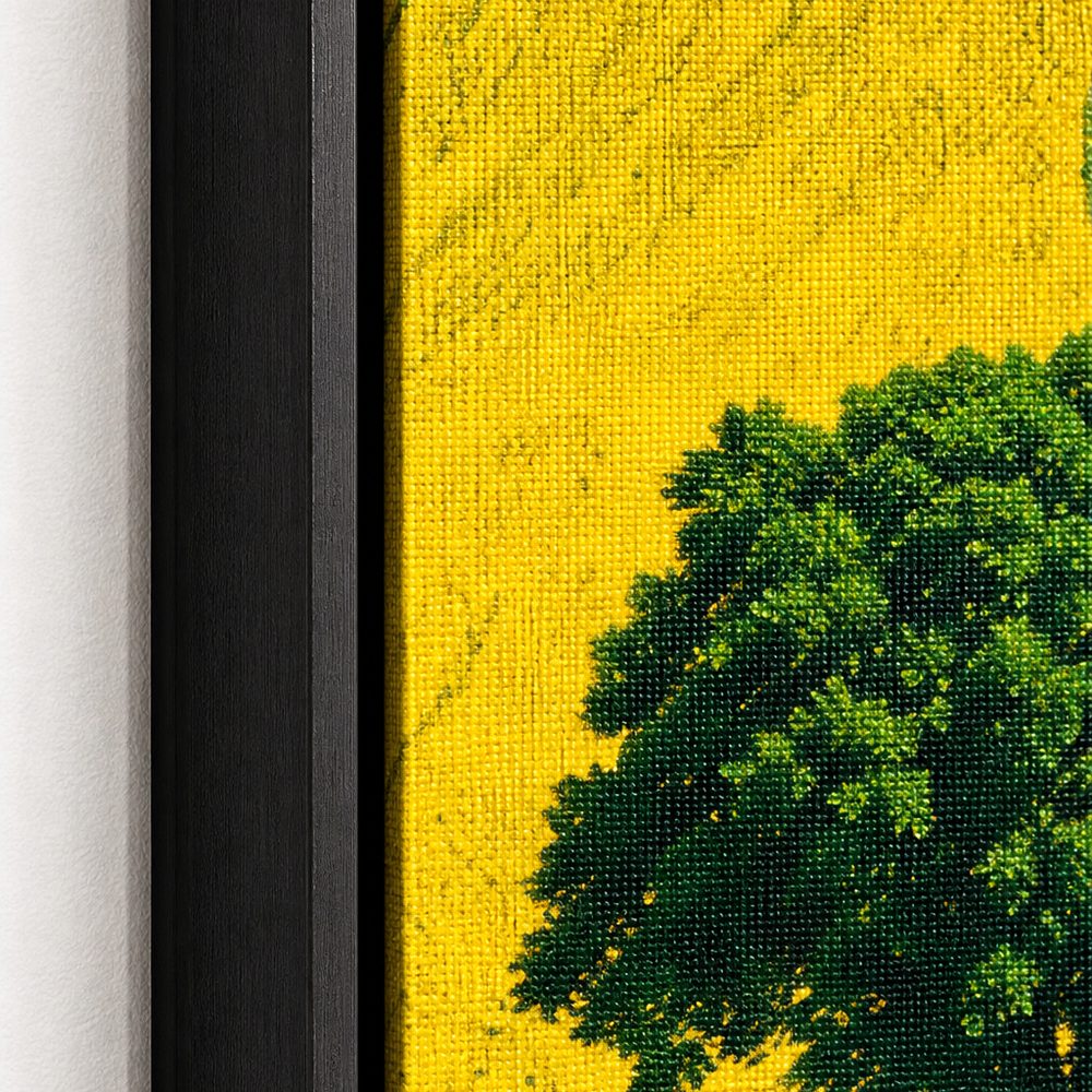 White Van Through Golden Fields Floater Frame Canvas Wall Art — close-up detail in a floater frame