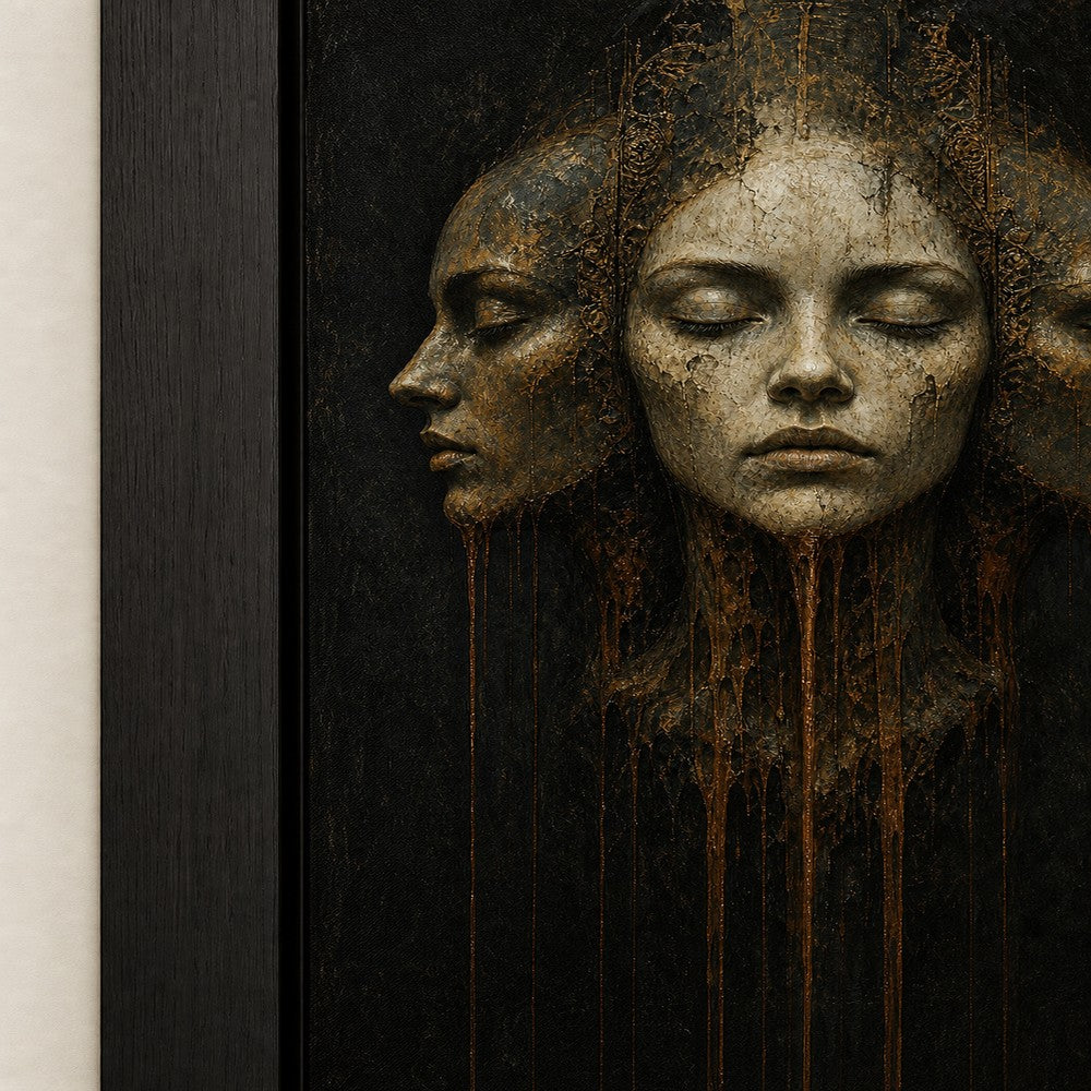 Three Faces Dark Surreal Oil Wall Art floating frame wall art - 03_detail_closeup