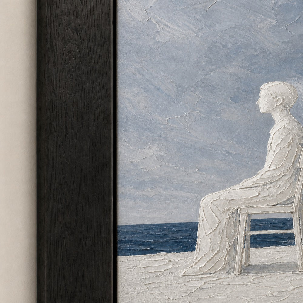 White Impasto Figure by the Sea Wall Art floating frame wall art - 03_detail_closeup