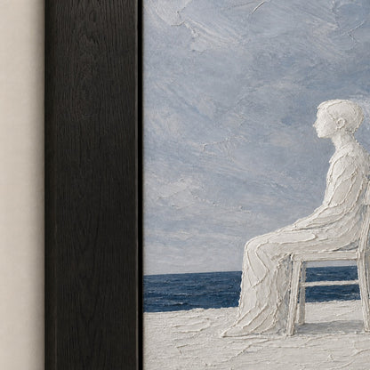 White Impasto Figure by the Sea Wall Art floating frame wall art - 03_detail_closeup