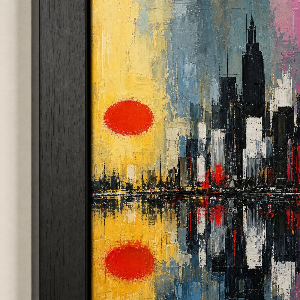 Abstract Expressionist City Reflection Wall Art floating frame wall art - 03_detail_closeup