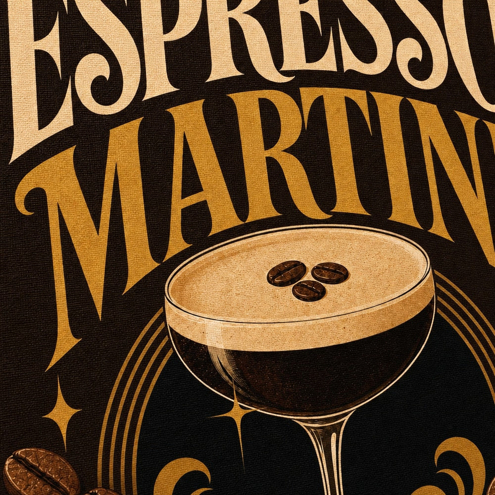Espresso Martini Zone Typographic Canvas Wall Art 05 close-up canvas texture and wrapped edge detail