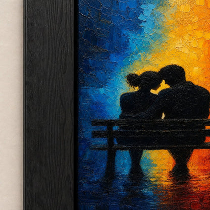 Couple Silhouette Bench Cold Warm Impasto Wall Art floating frame wall art - 03_detail_closeup