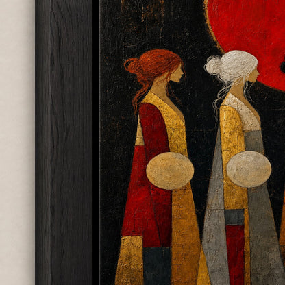 Three Women Red Sun Abstract Wall Art floating frame wall art - 03_detail_closeup