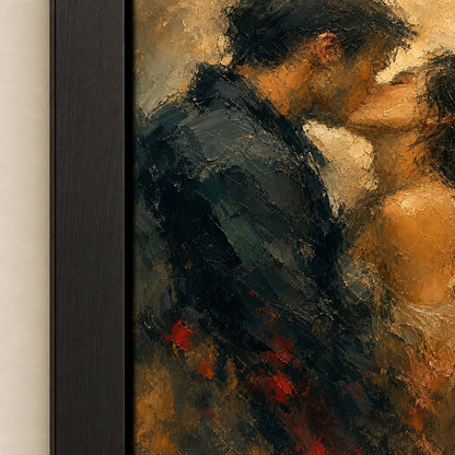Abstract Kissing Lovers Palette Knife Wall Art floating frame wall art - 03_detail_closeup