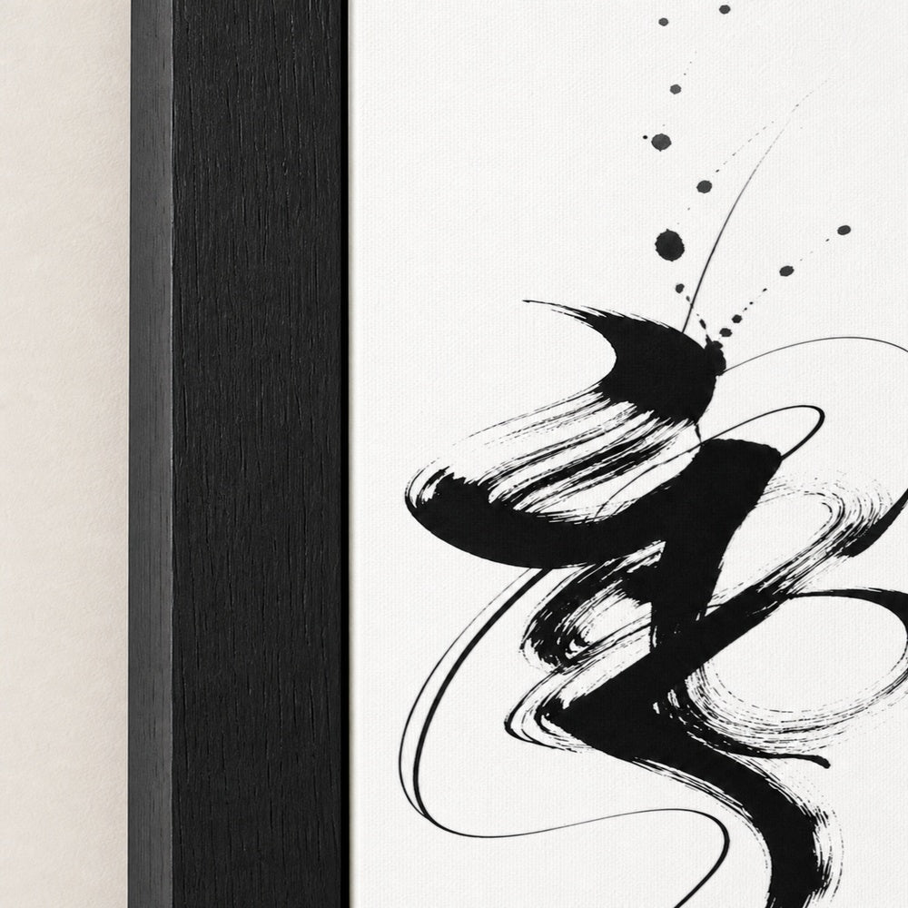 Black White Abstract Calligraphy Ink Wall Art floating frame wall art - 03_detail_closeup