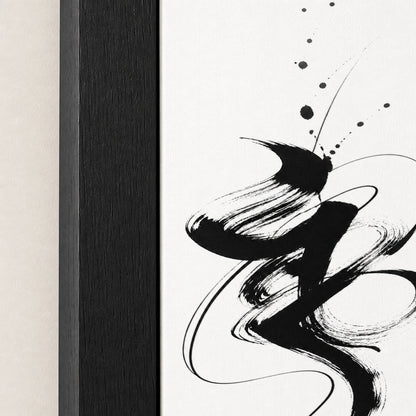 Black White Abstract Calligraphy Ink Wall Art floating frame wall art - 03_detail_closeup