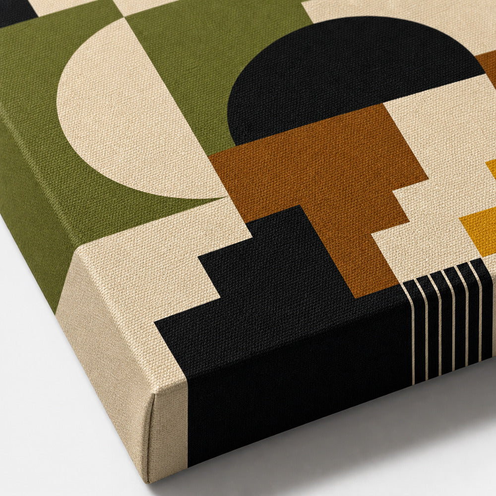 Mid-Century Bauhaus Stepped Geometry Canvas Wall Art 05 - Canvas texture close-up detail