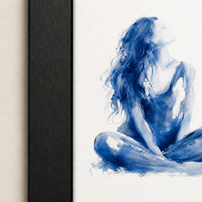 Blue Ink Seated Woman Abstract Wall Art floating frame wall art - 03_detail_closeup
