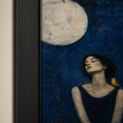 Moonlit Bird Woman Expressionist Wall Art floating frame wall art - 03_detail_closeup