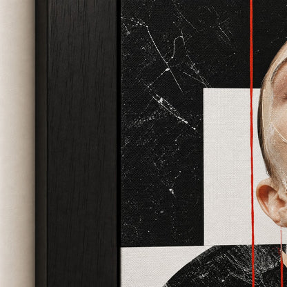 Avant Garde Beige Paste Portrait Red Lines Wall Art floating frame wall art - 03_detail_closeup