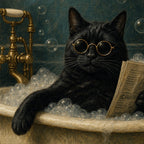 Funny Black Cat Bathtub Canvas Wall Art 01 close-up canvas texture and wrapped edge detail