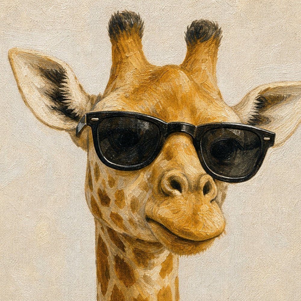 Sunglasses Giraffe Toilet Canvas Wall Art 02 close-up canvas texture and wrapped edge detail