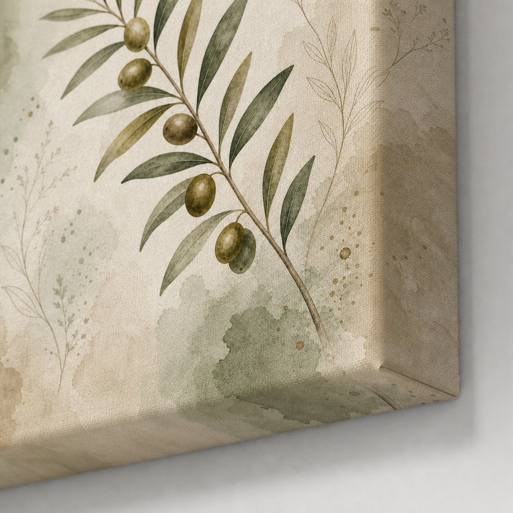 Olive Branch Botanical Line Art Canvas Wall Art – Draft - Wrapped canvas fabric texture detail