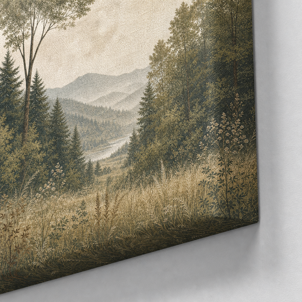 Serene Forest Nature Canvas Wall Art – Draft - Wrapped canvas fabric texture detail