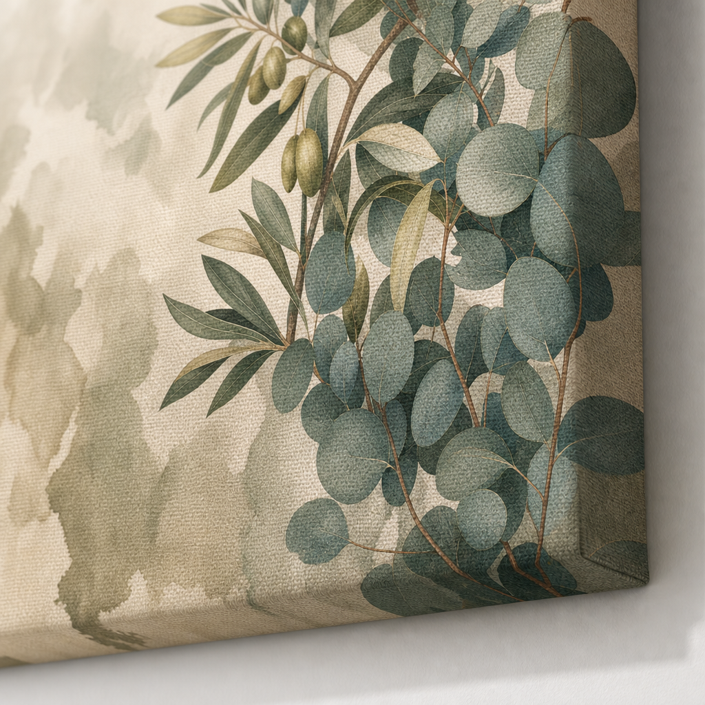 Olive eucalyptus canvas print fabric texture close up