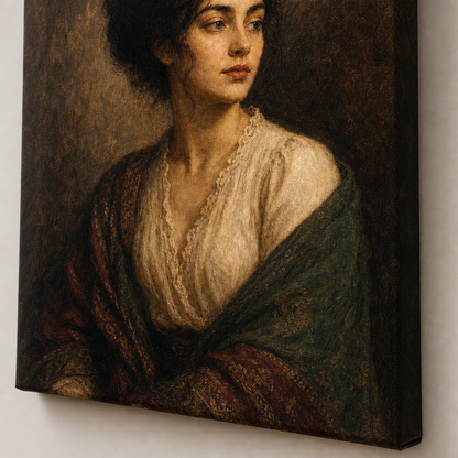 Classical Portrait Inspired Canvas Wall Art - Wrapped canvas fabric texture detail