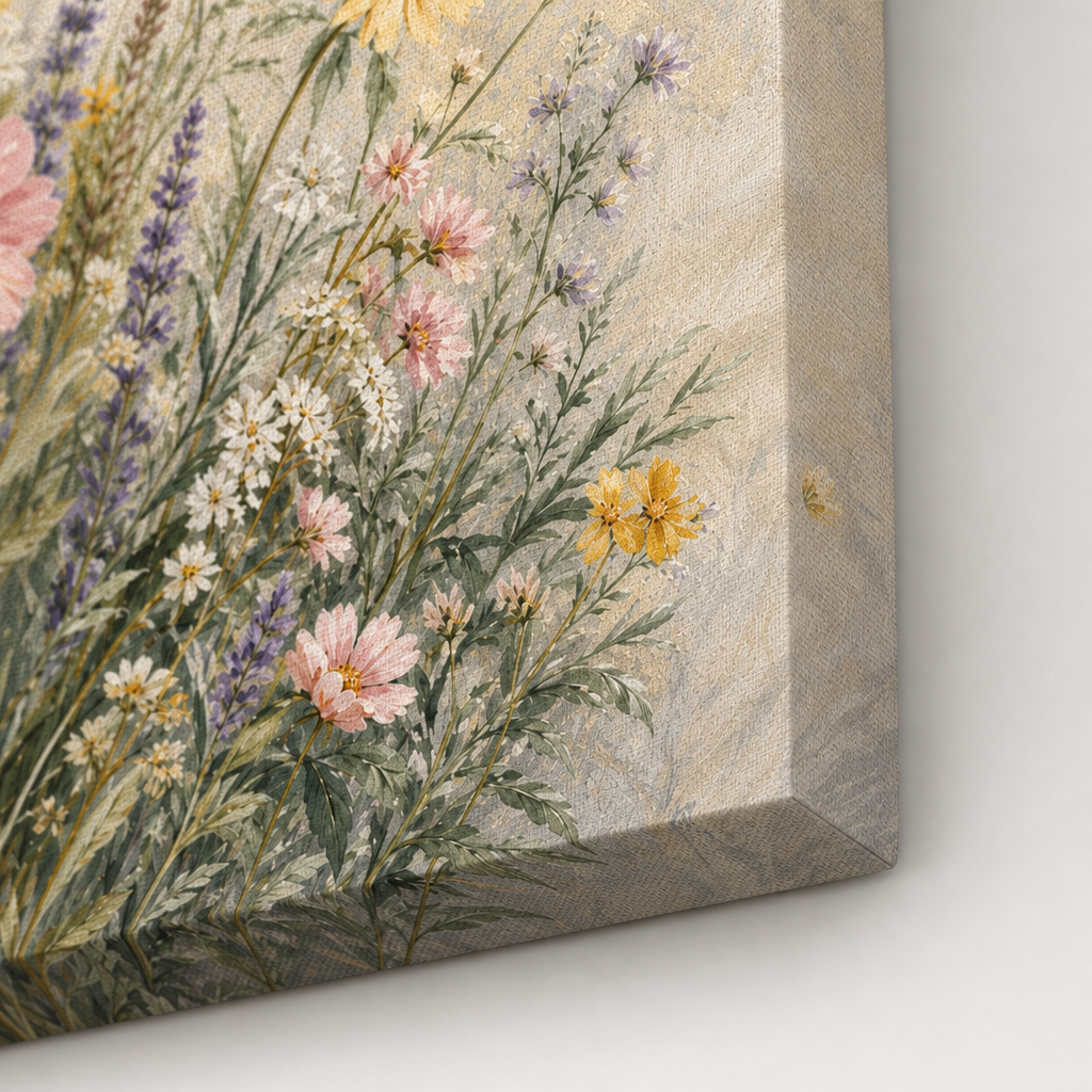 Wildflower meadow canvas print fabric texture close up