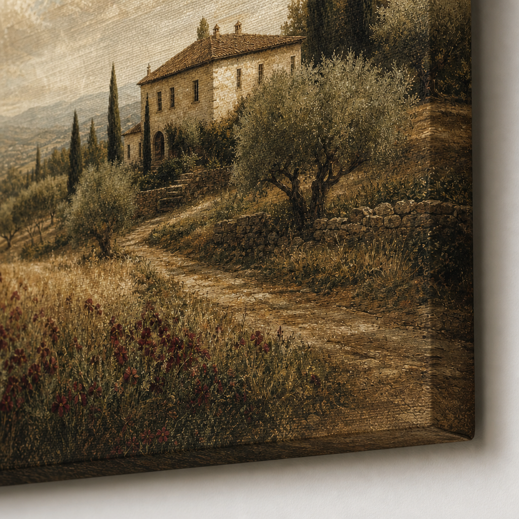 French Countryside Vintage Canvas Wall Art – Draft - Wrapped canvas fabric texture detail