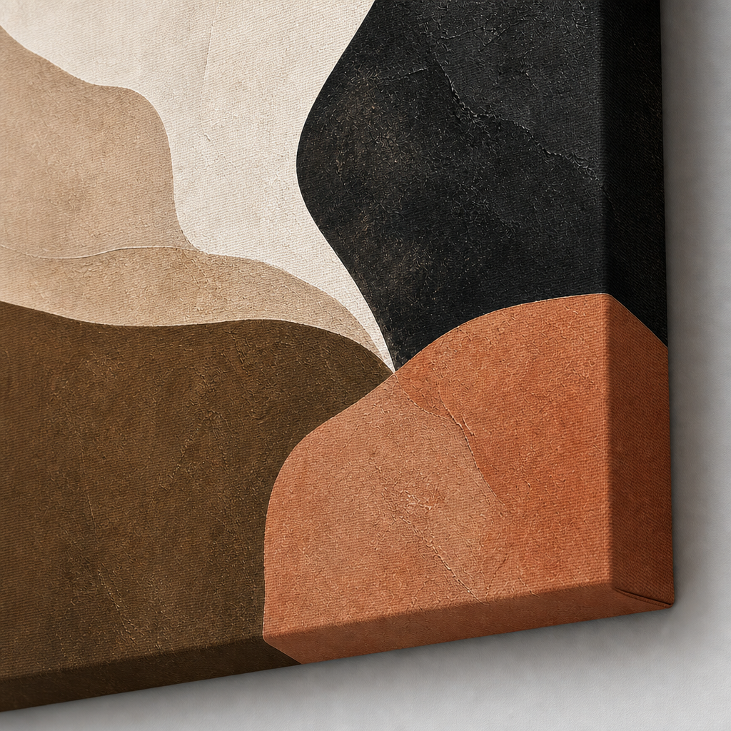 Beige Black Terracotta Abstract Canvas Wall Art – Draft - Wrapped canvas fabric texture detail