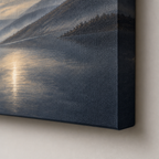 Moody misty lake canvas print fabric texture close up