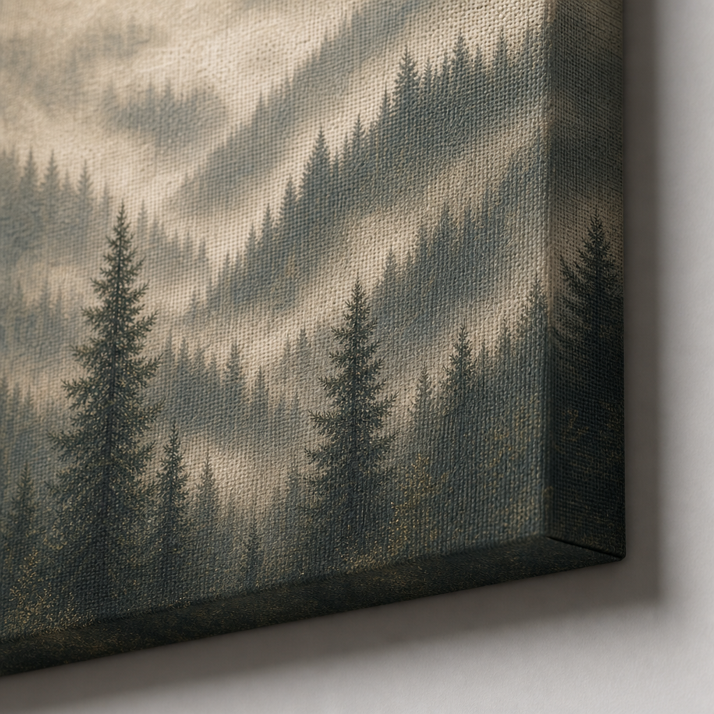 Misty forest canvas print fabric texture close up