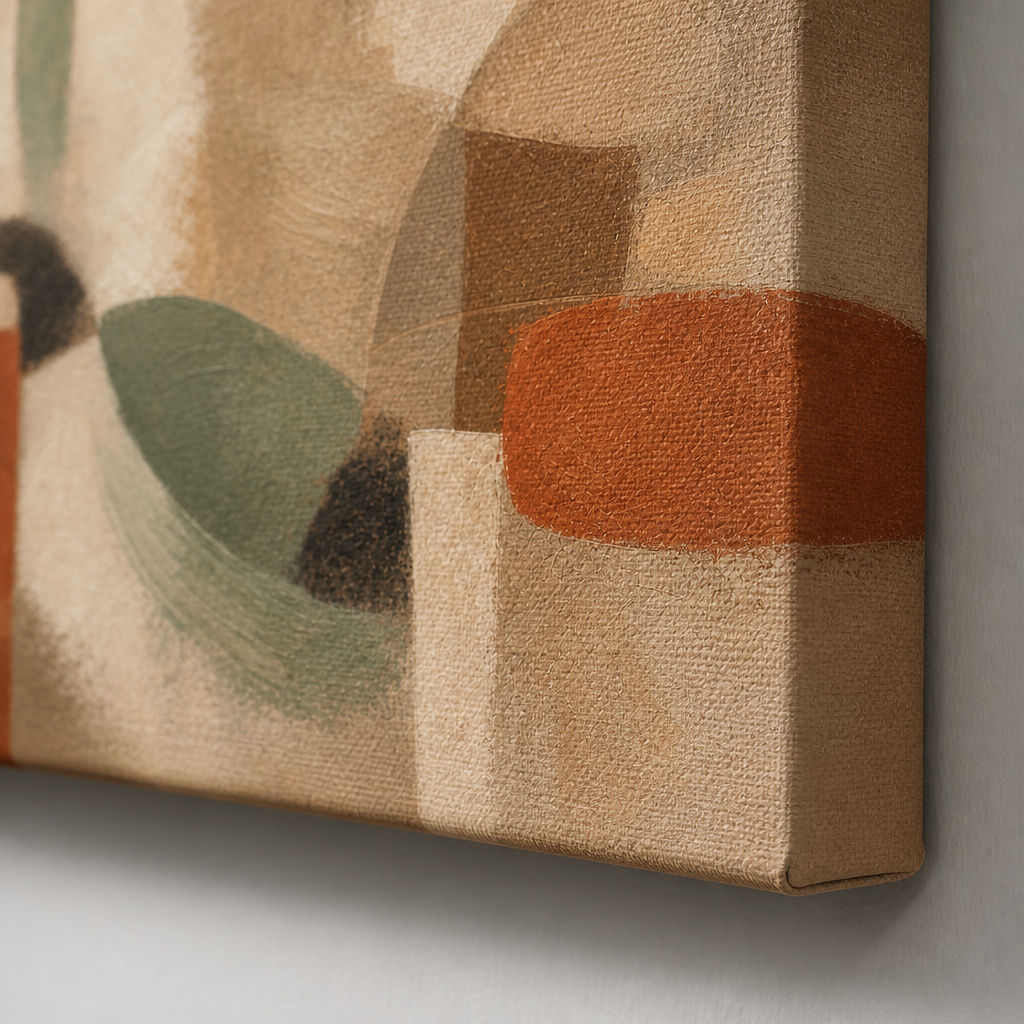 Earth Tone Modern Abstract Sofa Canvas Wall Art – Draft - Wrapped canvas fabric texture detail