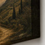 Vintage Brown Olive Landscape Canvas Wall Art – Draft - Wrapped canvas fabric texture detail