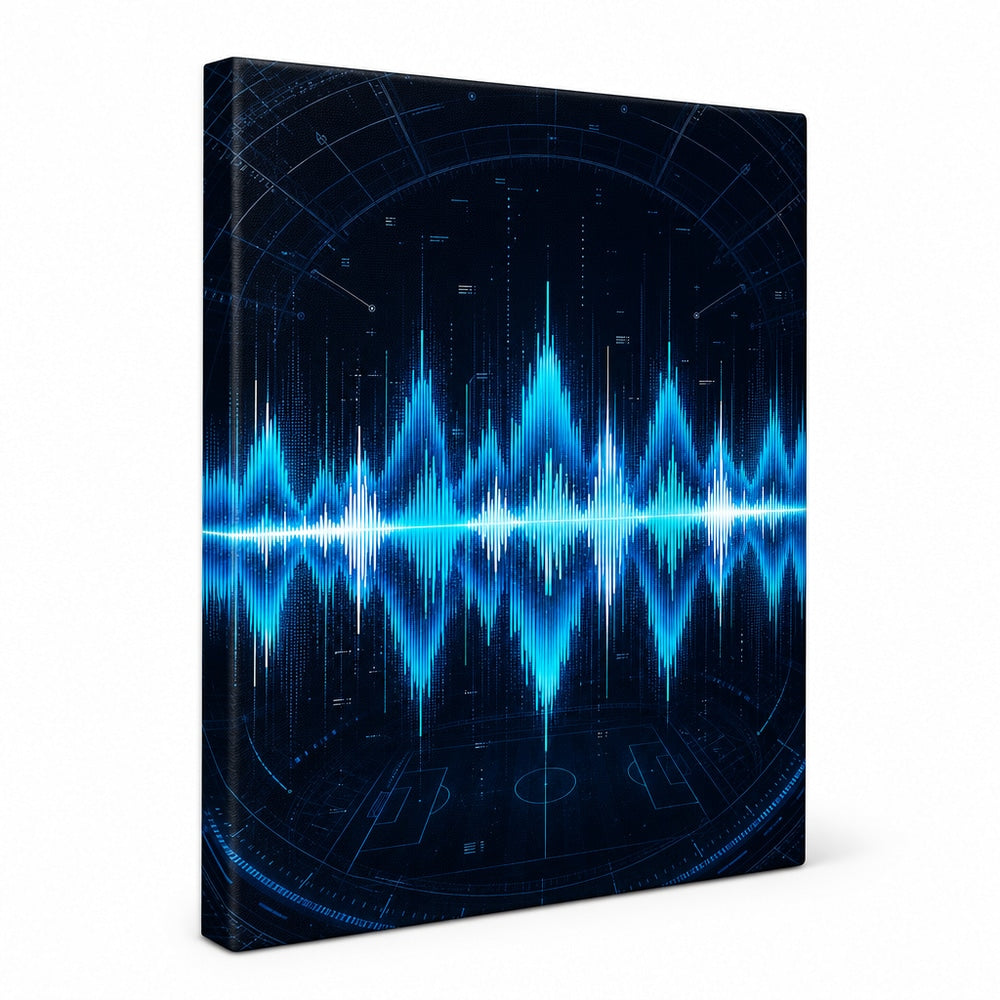 Blue Cyan Tech Soundwave Soccer Canvas Wall Art white background left-view wrapped canvas main image