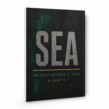 SEA Airport Code Coordinates Canvas Wall Art - coastal wall decor by JOJOShop