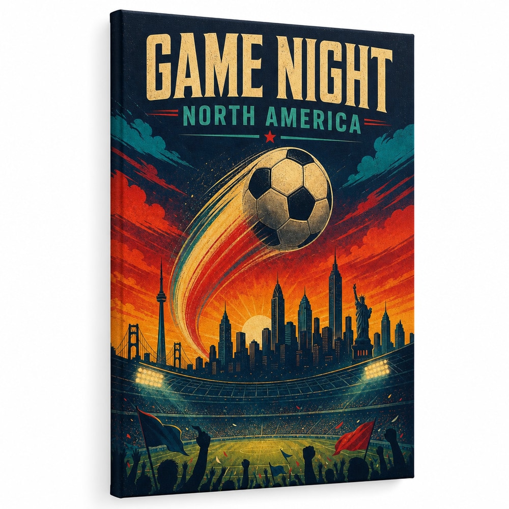 Game Night Vintage City Soccer Canvas Wall Art 01 white background left-view wrapped canvas main image