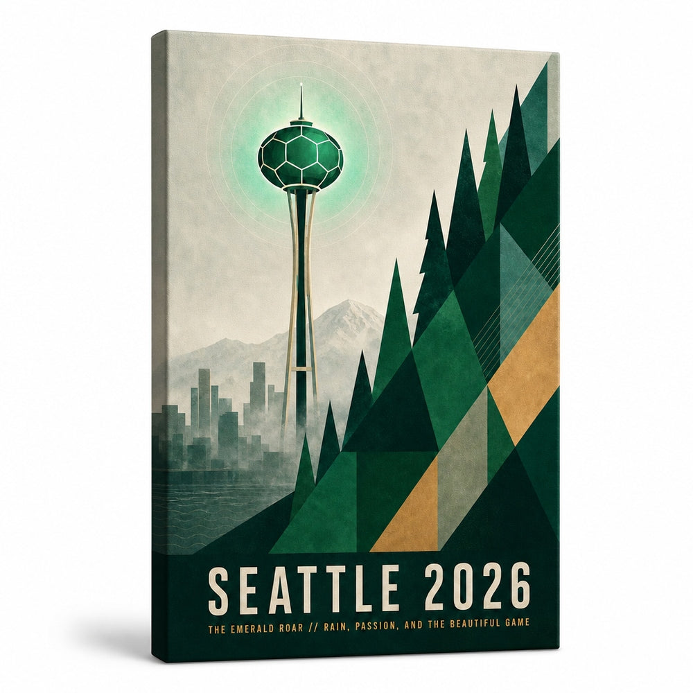 Seattle 2026 Emerald Roar Soccer Canvas Wall Art 02 white background left-view wrapped canvas main image