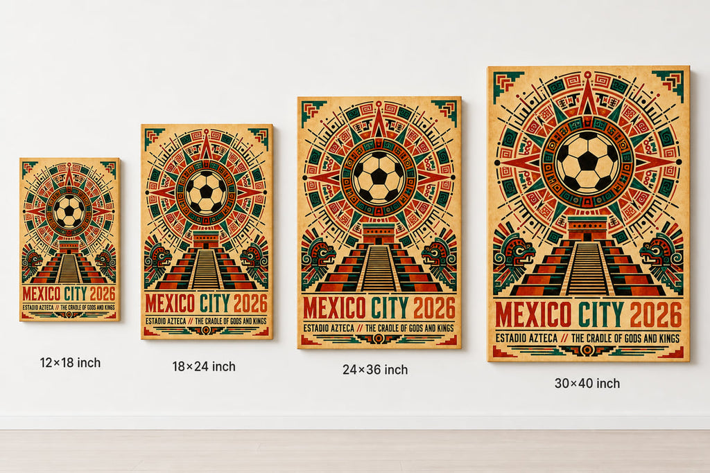Mexico City 2026 Aztec Totem Soccer Canvas Wall Art 03 canvas size comparison
