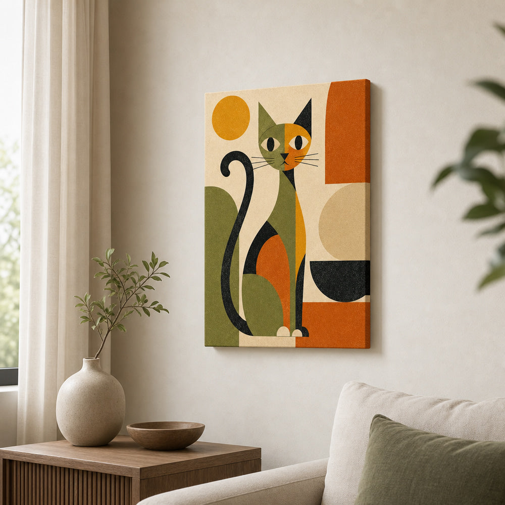 Abstract Cat Mid-Century Modern Canvas Wall Art 03 sku 12x18