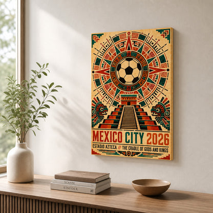 Mexico City 2026 Aztec Totem Soccer Canvas Wall Art 03 12×18 inch thin wrapped canvas wall mockup