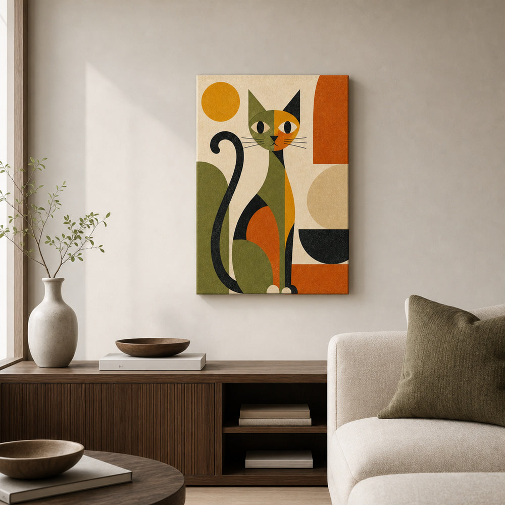 Abstract Cat Mid-Century Modern Canvas Wall Art 03 sku 18x24