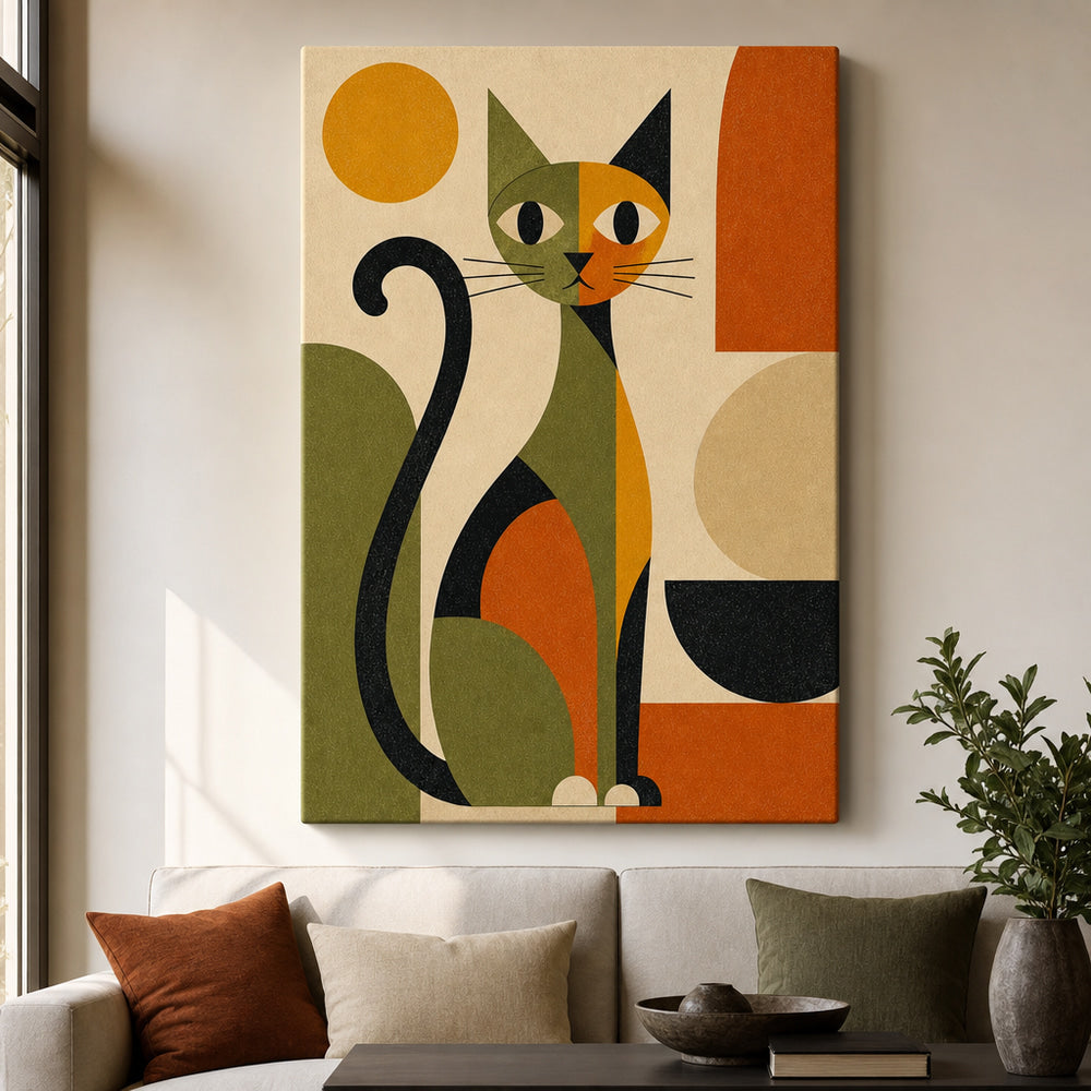Abstract Cat Mid-Century Modern Canvas Wall Art 03 sku 24x36