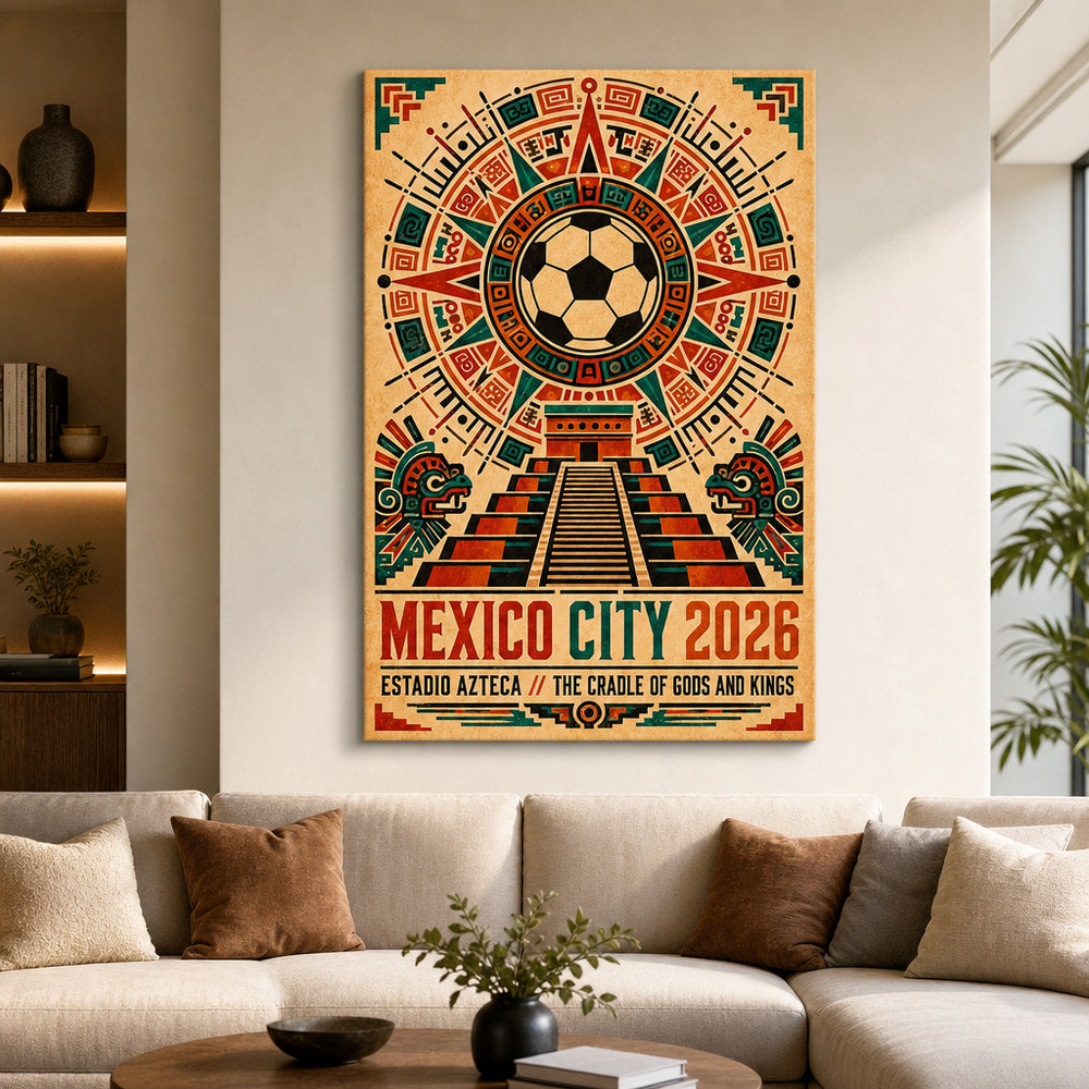 Mexico City 2026 Aztec Totem Soccer Canvas Wall Art 03 24×36 inch wrapped canvas wall mockup