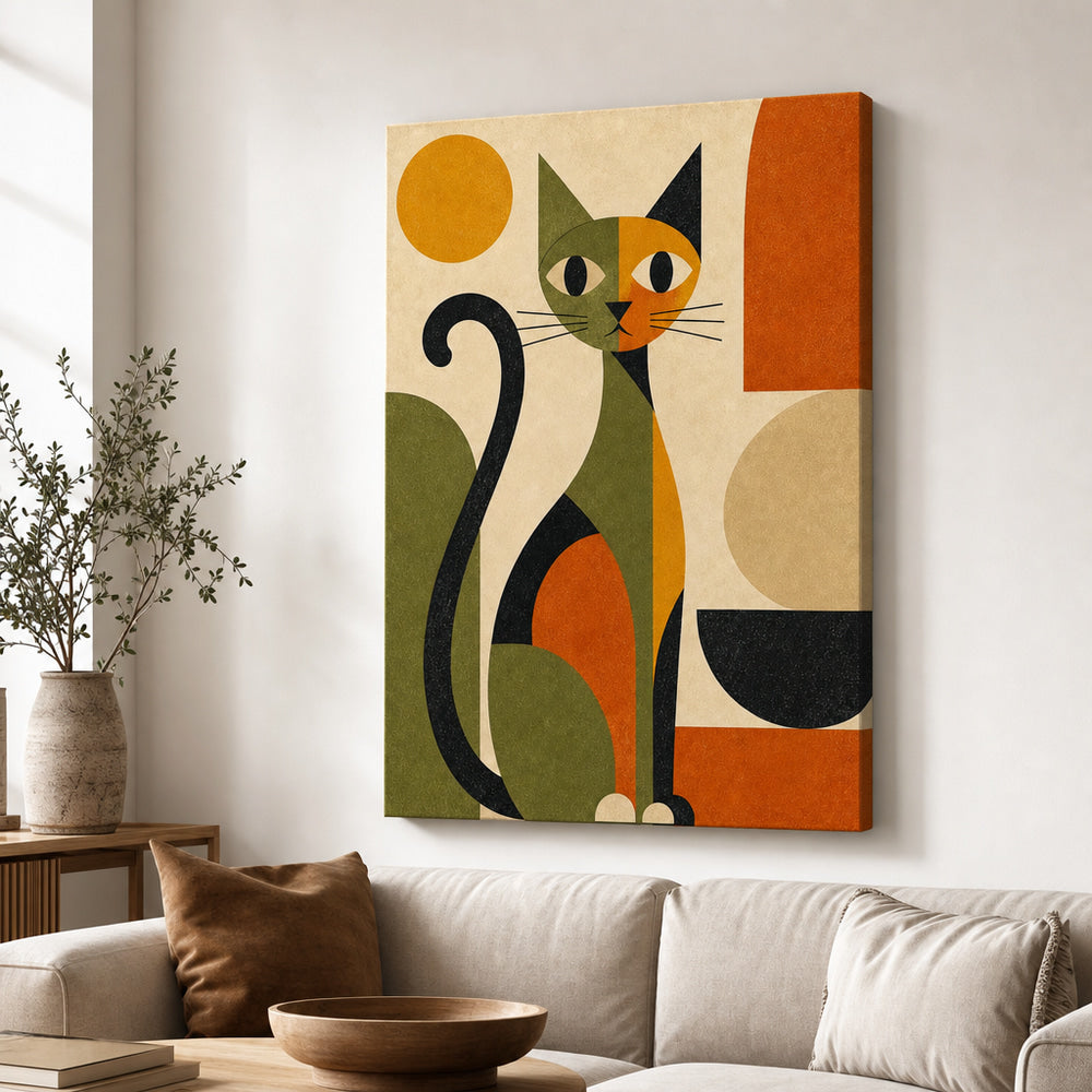 Abstract Cat Mid-Century Modern Canvas Wall Art 03 sku 30x40