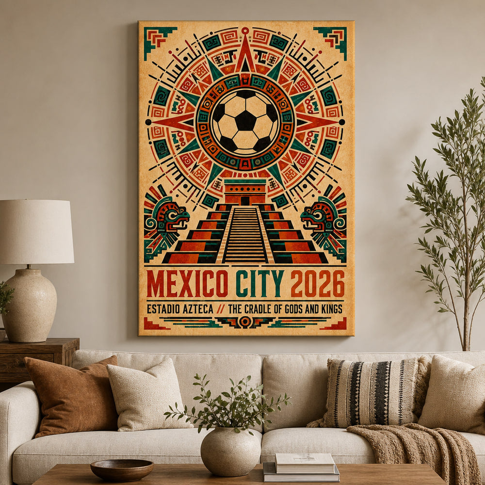 Mexico City 2026 Aztec Totem Soccer Canvas Wall Art 03 30×40 inch wrapped canvas wall mockup