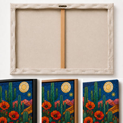 Stained Glass Desert Cactus and Poppy Wall Art | Three Finish material detail