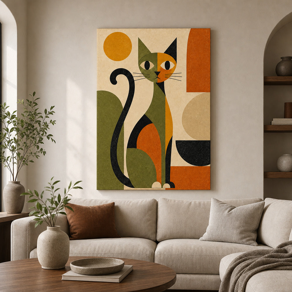 Abstract Cat Mid-Century Modern Canvas Wall Art 03 wall