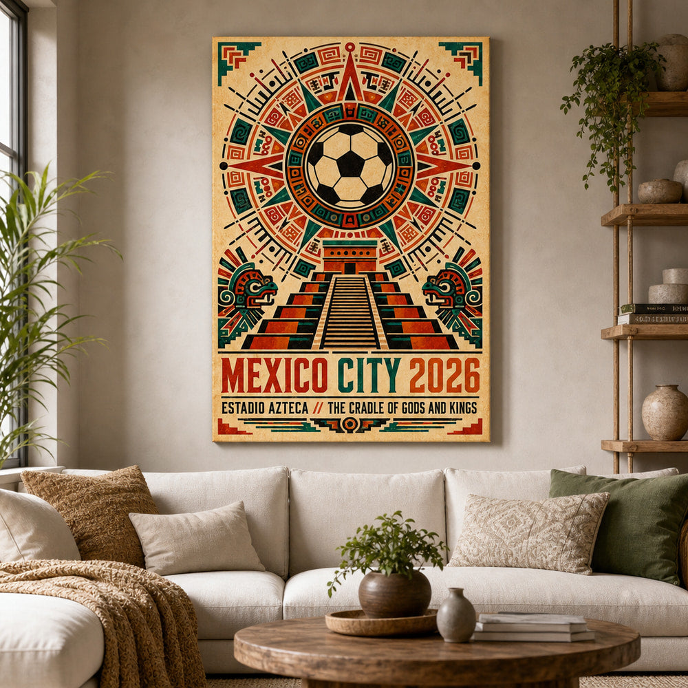 Mexico City 2026 Aztec Totem Soccer Canvas Wall Art 03 wall mockup