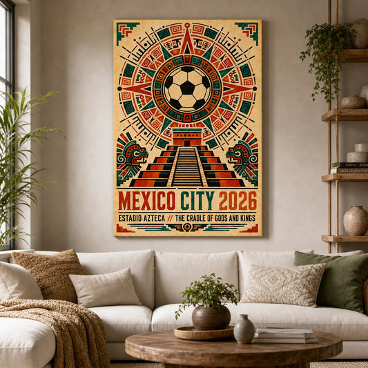 Mexico City 2026 Aztec Totem Soccer Canvas Wall Art 03 wall mockup