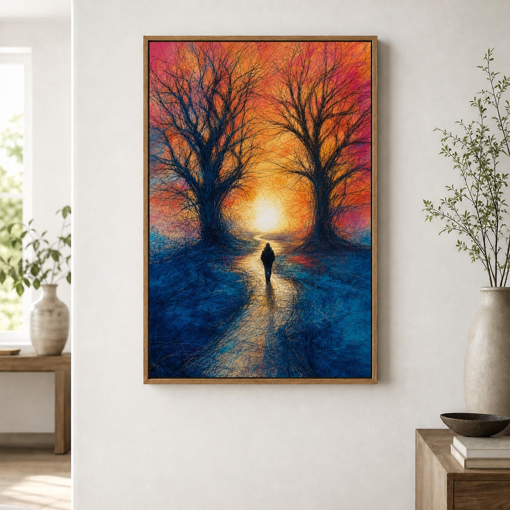 Scribble Path Through Trees Wall Art floating frame wall art - 04