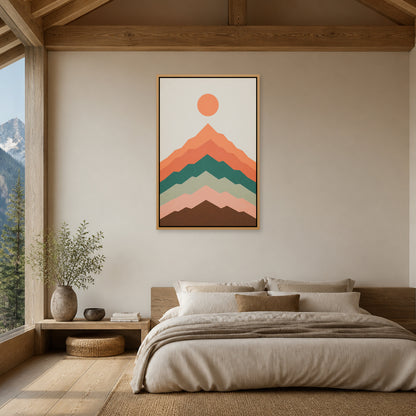 Layered Modernist Mountain Floating Frame Wall Art - 04_warm_oak_wall_scene