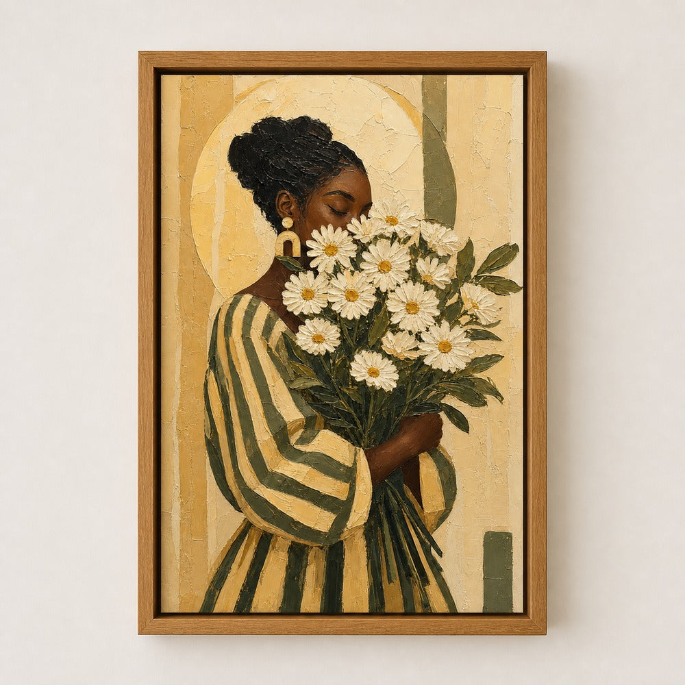 Black Woman Daisies Earthtone Poster Wall Art floating frame wall art - 04