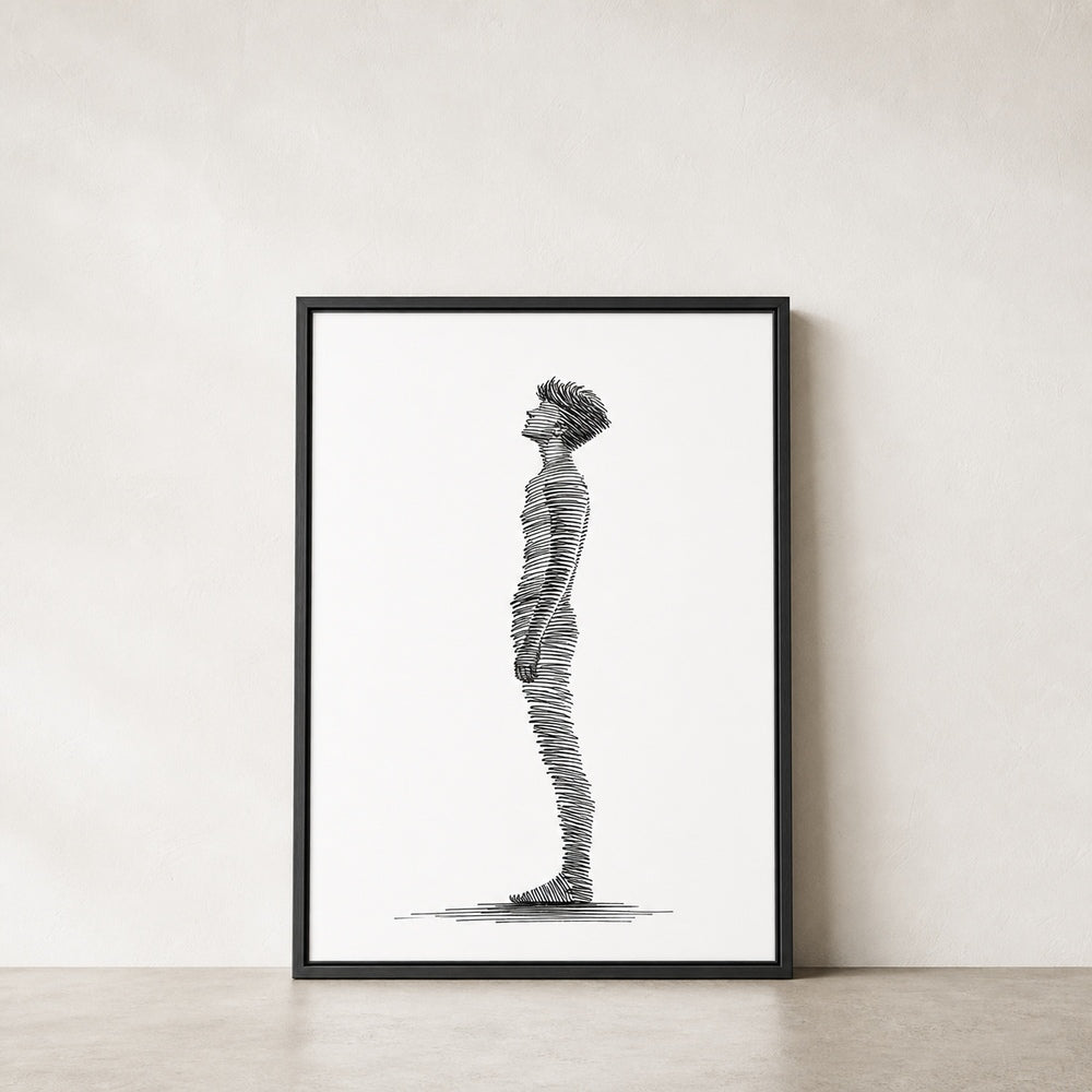 Minimalist line art profile figure floating frame wall art - 03_detail_closeup