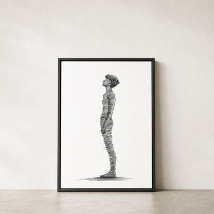 Minimalist line art profile figure floating frame wall art - 03_detail_closeup