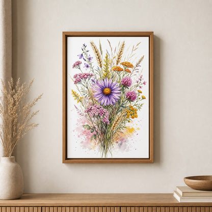 Purple Daisy Wildflower Watercolor Splash Wall Art floating frame wall art - 04